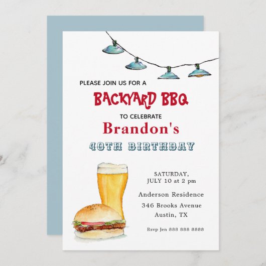 Jardin BBQ Invitation d'anniversaire (Devant / Derrière)