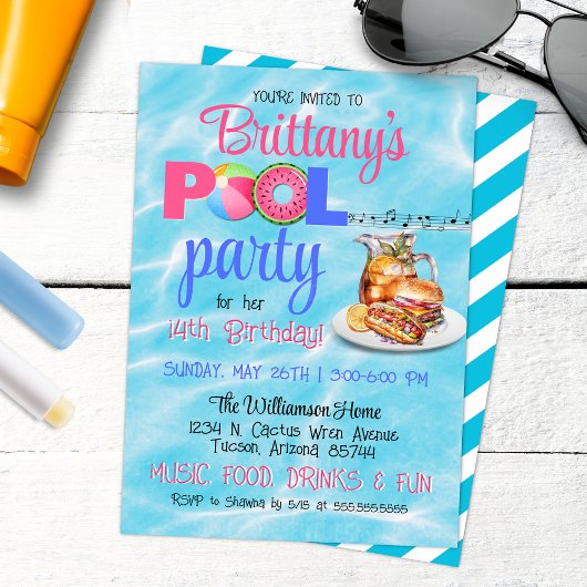 Jardin BBQ Pool Fête Anniversaire Invitation