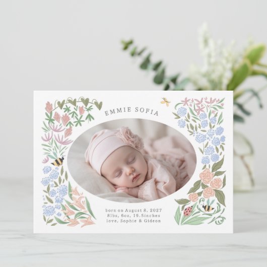 jardin bébé fleur | faire-part de naissance (Debout devant)