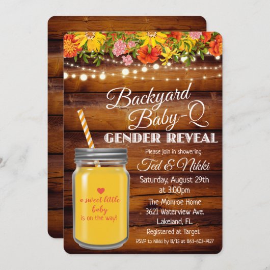 Jardin bébé Q Mason Jar Genre Reveillez Invitation (Devant / Derrière)