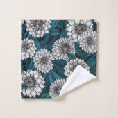 Jardin blanc Dahlia / feuilles bleus 2 (Gant de toilette)