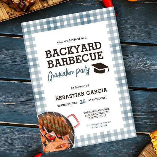 Jardin bleu BBQ Graduation Party Invitation