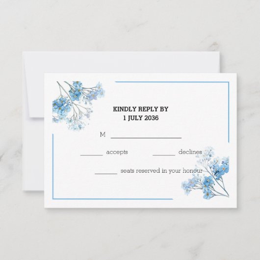 Jardin Bleu Clair Carte de Réponse de Mariage Flor (Devant)
