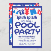 Jardin Bleu Rouge Piscine Invitation (Devant / Derrière)