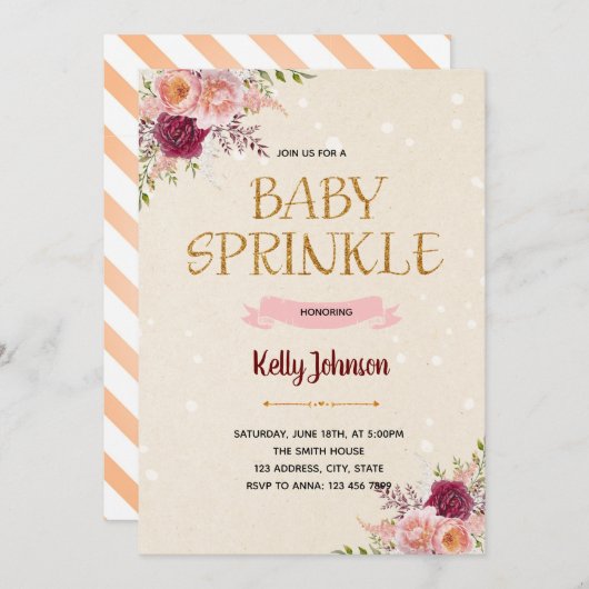 Jardin boho fleur bébé sautiner invitation (Devant / Derrière)