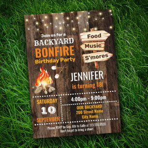 Jardin Bonfire Anniversaire Fête Invitation