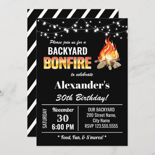 Jardin Bonfire Invitation d'anniversaire (Devant / Derrière)