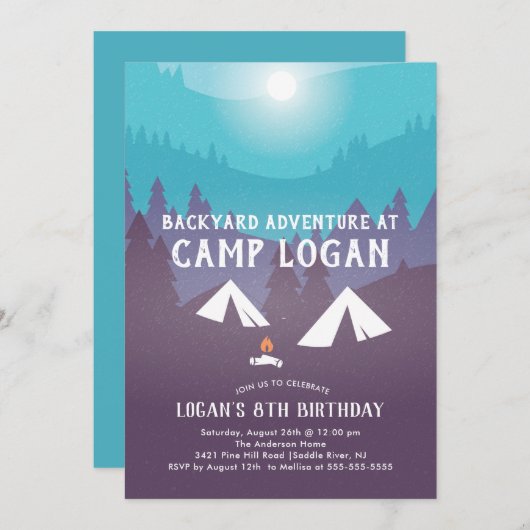 Jardin Camping Anniversaire Invitation (Devant / Derrière)