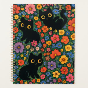 Jardin d'art Kawaii   Motif floral de chat noir mi