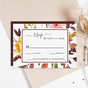 Jardin d'automne RSVP de mariage à l'aquarelle bor