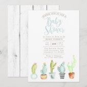 Jardin de Cactus | Invitation Baby shower aquarell (Devant / Derrière)