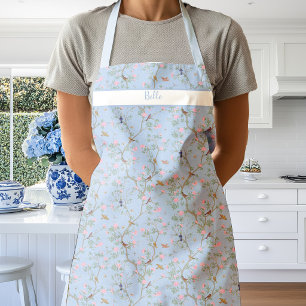 Jardin de camélias en chinoiserie sur tablier bleu