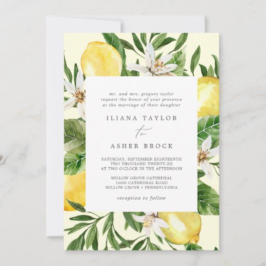 Jardin de citron moderne | Faire-part de mariage j (Devant)