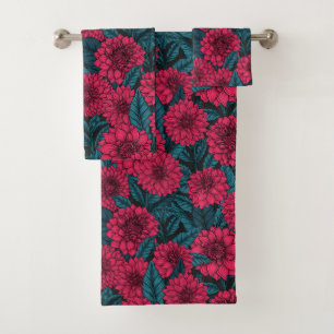 Jardin de Dahlia Rouge/feuilles bleus