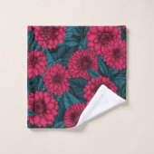 Jardin de Dahlia Rouge/feuilles bleus (Gant de toilette)