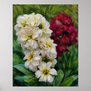 Jardin de fleurs blanches et rouges Affiche d'art