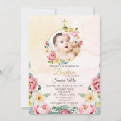 Jardin de fleurs rose douce Invitation Baptême (Devant)