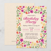 Jardin de fleurs roses Whimsy Invitation d'anniver (Devant / Derrière)