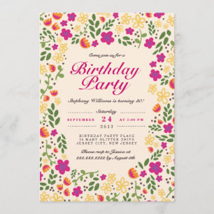 Jardin de fleurs roses Whimsy Invitation d'anniver