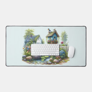 Jardin de maisonnette à l'aquarelle avec nichoir à