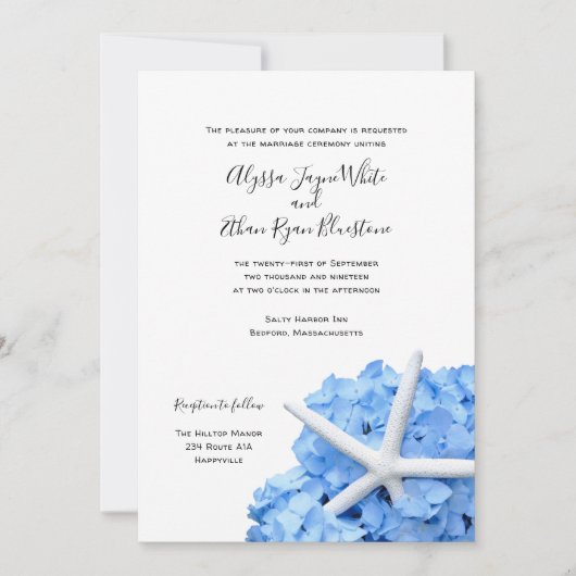 Jardin de mer Blue Hydrangea Faire-part de mariage (Devant)