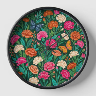 Jardin de Œillets Abstraits Papillons Art Horloges