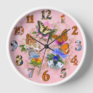 Jardin de papillons Horloge murale – Floral rose N