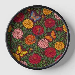 Jardin de souci abstrait Papillons Horloges d'art