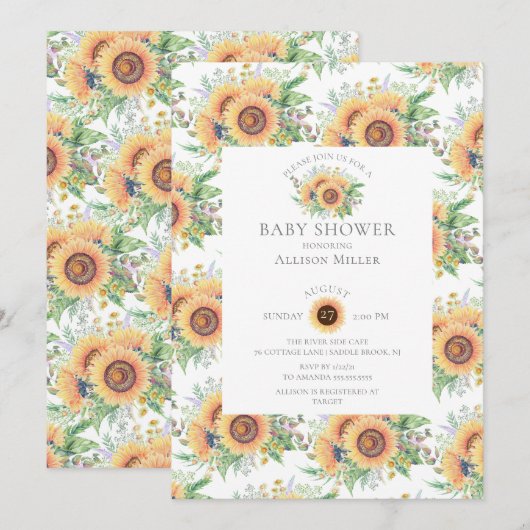 Jardin de tournesol Baby shower floral Invitation (Devant / Derrière)