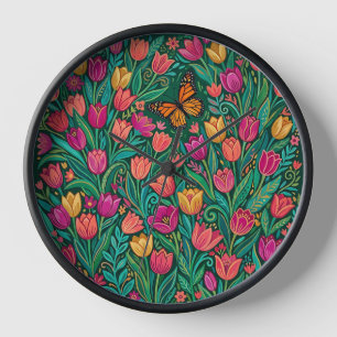 Jardin de tulipes abstraits Papillon Horloges d'ar