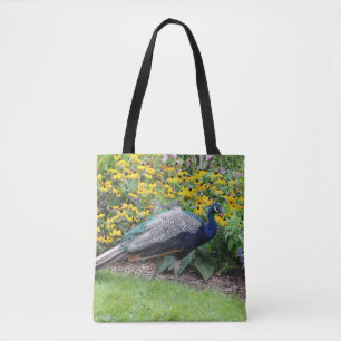 Jardin d'été avec sac fourre-tout paon