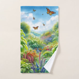 Jardin d'herbes coloré et papillons