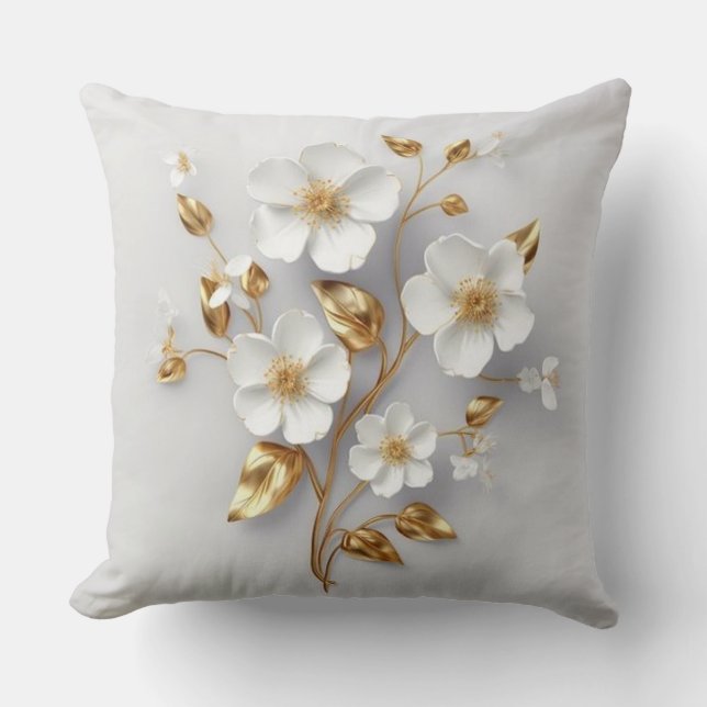 Jardin d'or : Coussin Floral Blanc & Or (Recto)