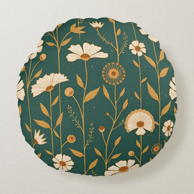 Jardin doré Luxe Coussin Rond | Collection Designe (Devant)