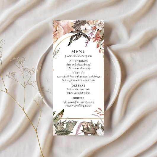 Jardin enchanté élégant Boho Floral Menu