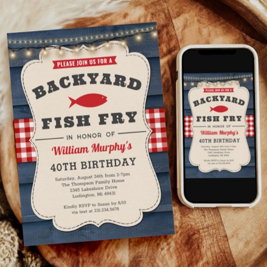 Jardin Fish Fry 40th Birthday Invitation
