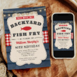 Jardin Fish Fry 90th Birthday Invitation<br><div class="desc">Voici notre charmant Jardin Fish Fry Invitation d'anniversaire! Construite avec des éléments en bois rustique, cette invitation exhale une ambiance campagnarde et cosy, parfaite pour célébrer sous le ciel ouvert. La combinaison classique de rouge, blanc et bleu apporte une touche d'américanité, préparant le terrain à un rassemblement festif. Qu'il s'agisse...</div>