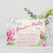 Jardin Fleur rose avec papillons Invitation (Debout devant)