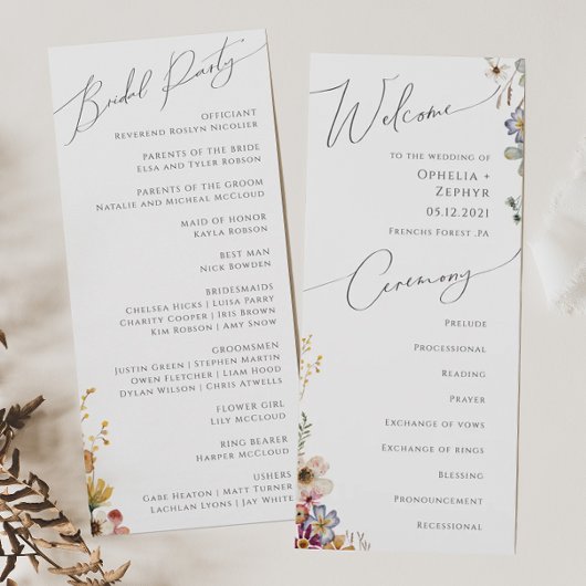 Jardin Fleur sauvage coloré | Programme de mariage