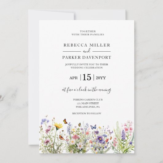 Jardin fleur sauvage Faire-part de mariage moderne (Devant)