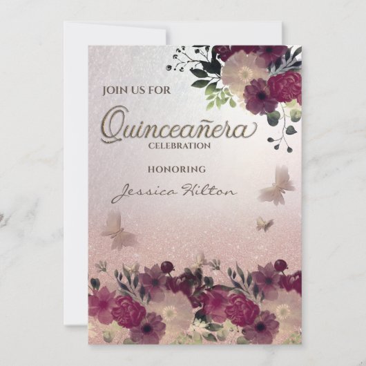 Jardin fleuri aux papillons Quinceañera Invitation (Devant)