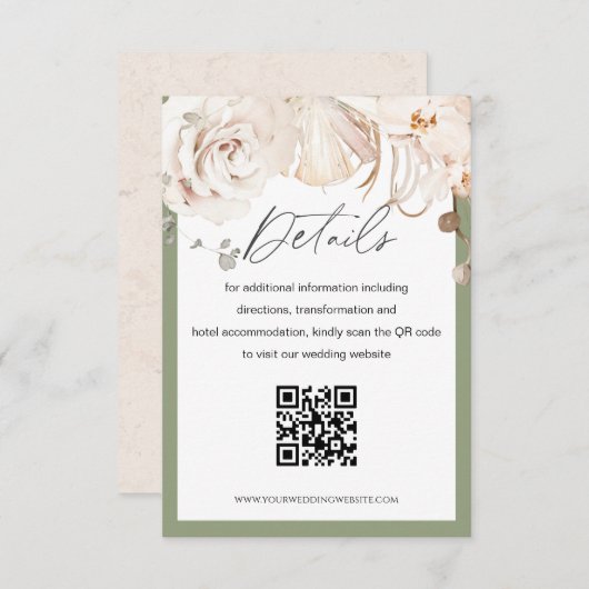 Jardin fleuri beige mariage QR code carte de détai (Devant / Derrière)