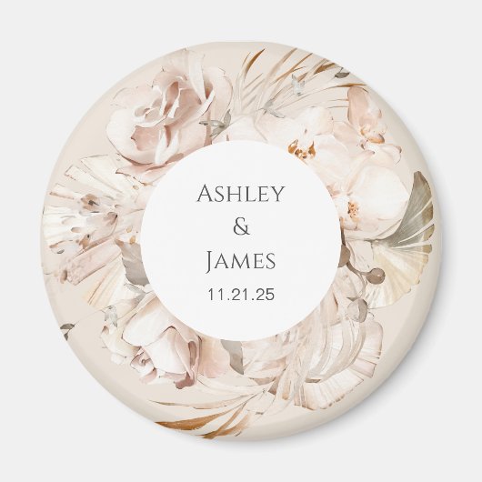 Jardin fleuri Brown-beige aimant de mariage faveur (Devant)