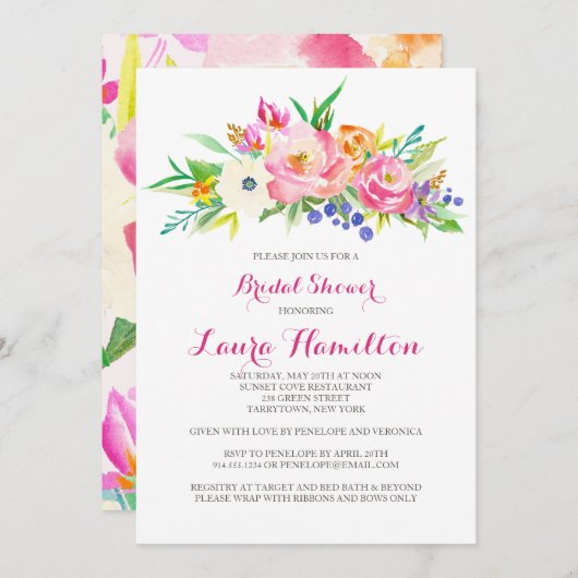 Jardin fleuri | Invitation de douche nuptiale (Devant / Derrière)