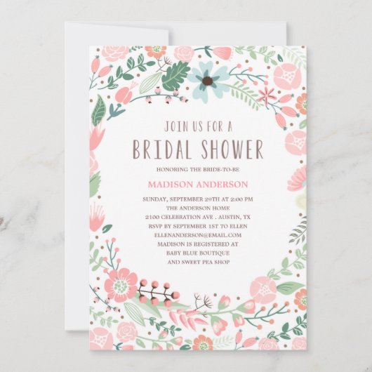 Jardin fleuri | Invitation de douche nuptiale (Devant)