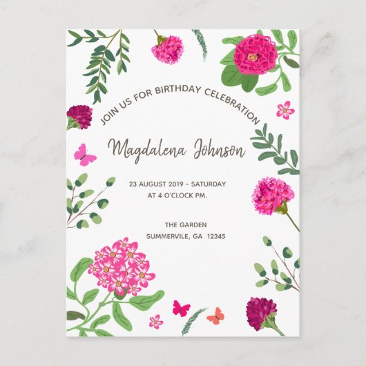 Jardin fleuri lumineux Invitation d'anniversaire (Devant)