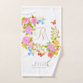 Jardin fleuri romantique monogramme blanc (Serviette à main)