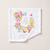 Jardin fleuri romantique monogramme blanc (Gant de toilette)