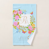 Jardin fleuri romantique monogramme bleu (Serviette à main)