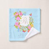Jardin fleuri romantique monogramme bleu (Gant de toilette)